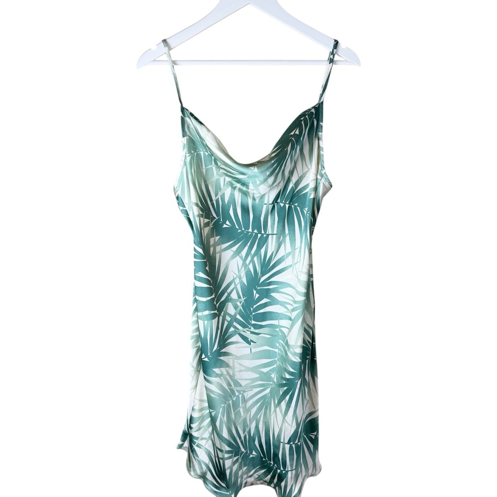 Bebe Satin Cowl Neck Slip Dress Midi Leaf size L